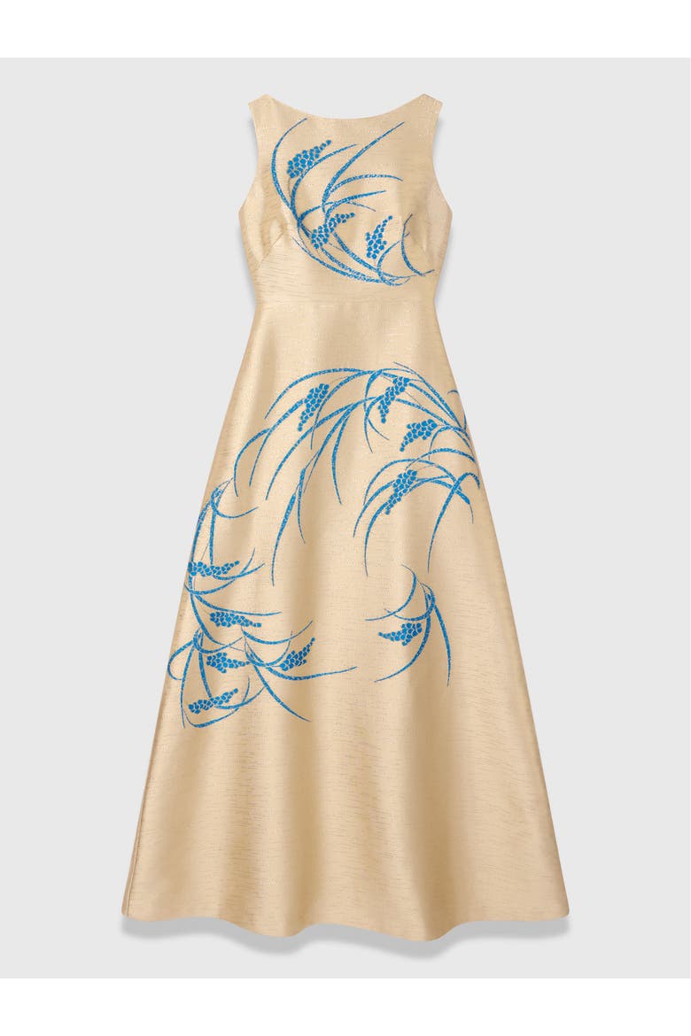 Embroidered Jacquard Maxi Gown Boat Neck, Alternate, color, Gold