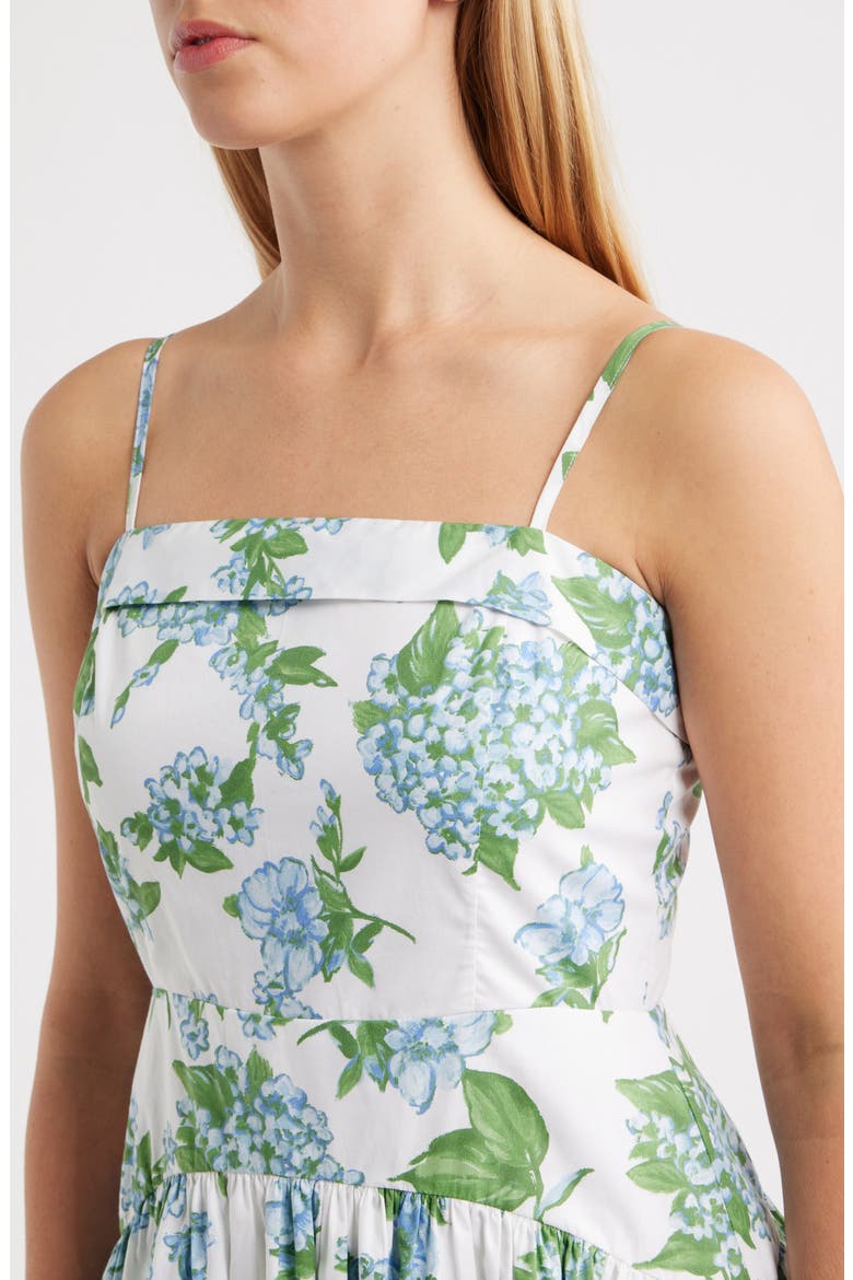 Floral Fold Over Neck Drop Waist Cotton Midi Sundress, Alternate, color, DUSTY BLUE