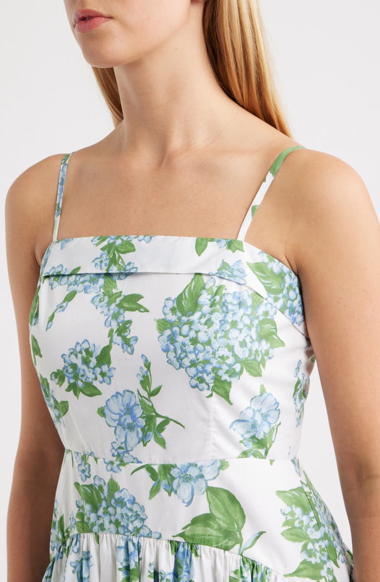 CeCe Floral Fold Over Neck Drop Waist Cotton Midi Sundress, Alternate, color, Dusty Blue