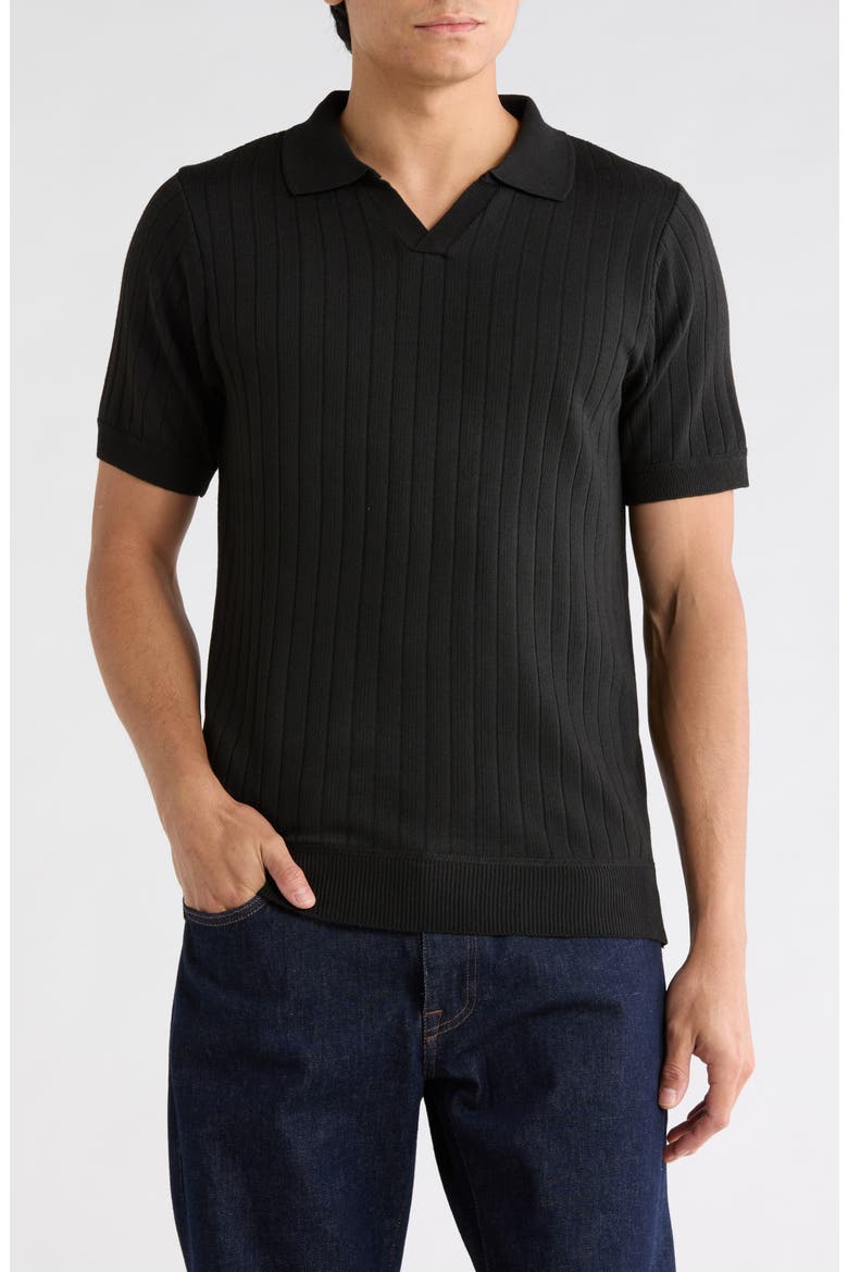 Rib Polo Sweater, Main, color, BLACK