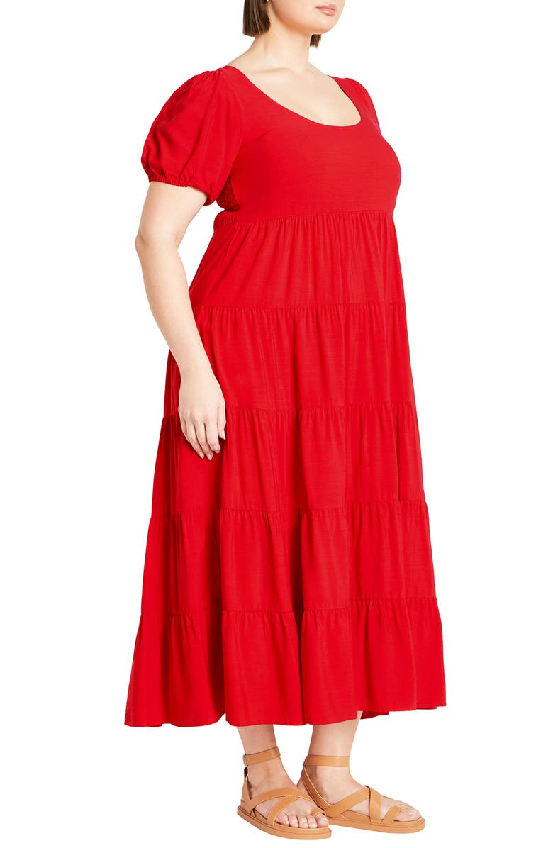 City Chic Mila Tiered Maxi Dress, Alternate, color, Crimson