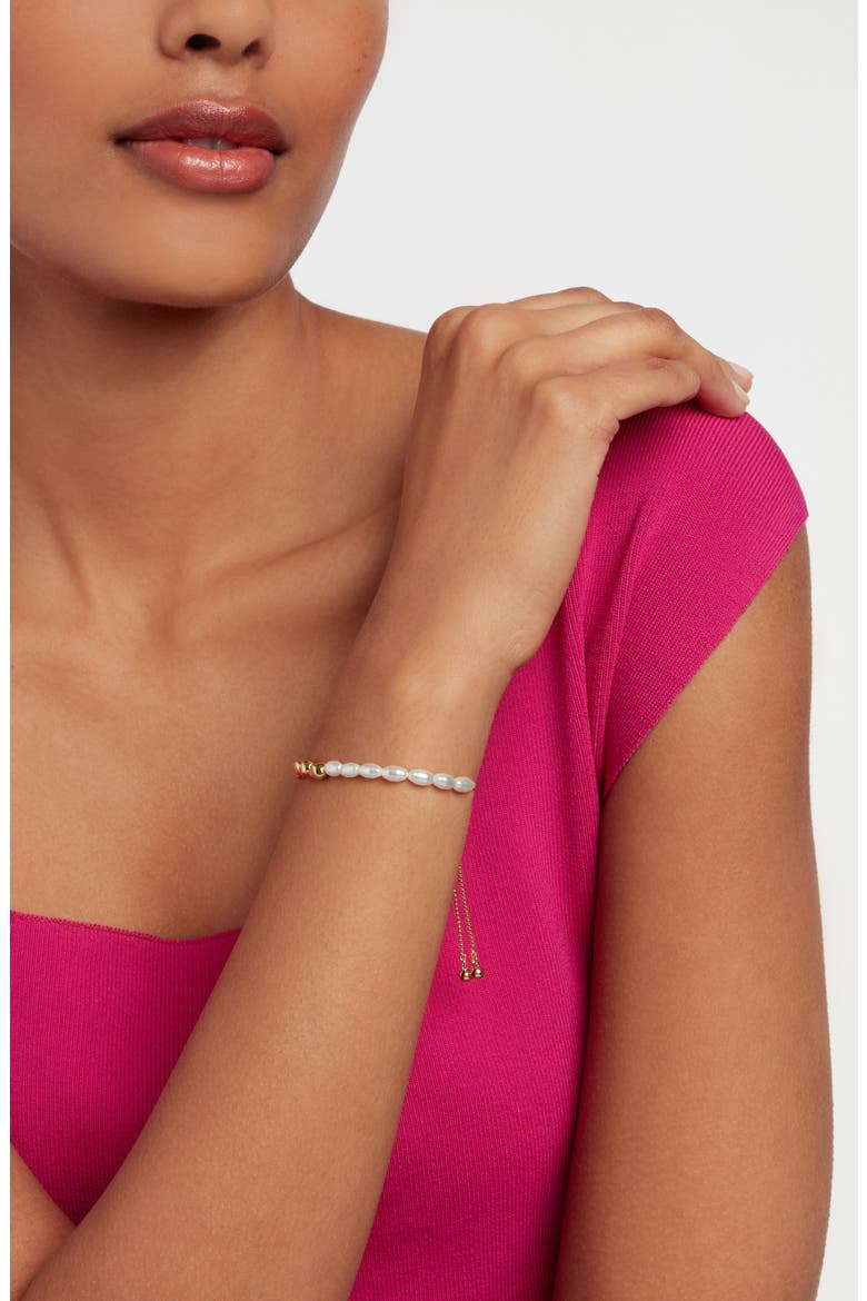Inela Island Imitation Pearl Slider Bracelet, Alternate, color, GOLD TONE/ PEARL