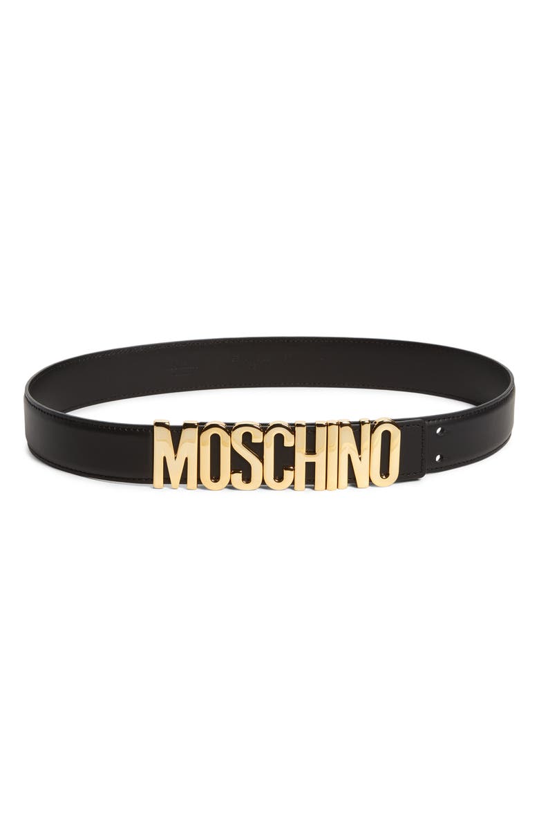 Moschino Logo Leather Belt, Main, color, 