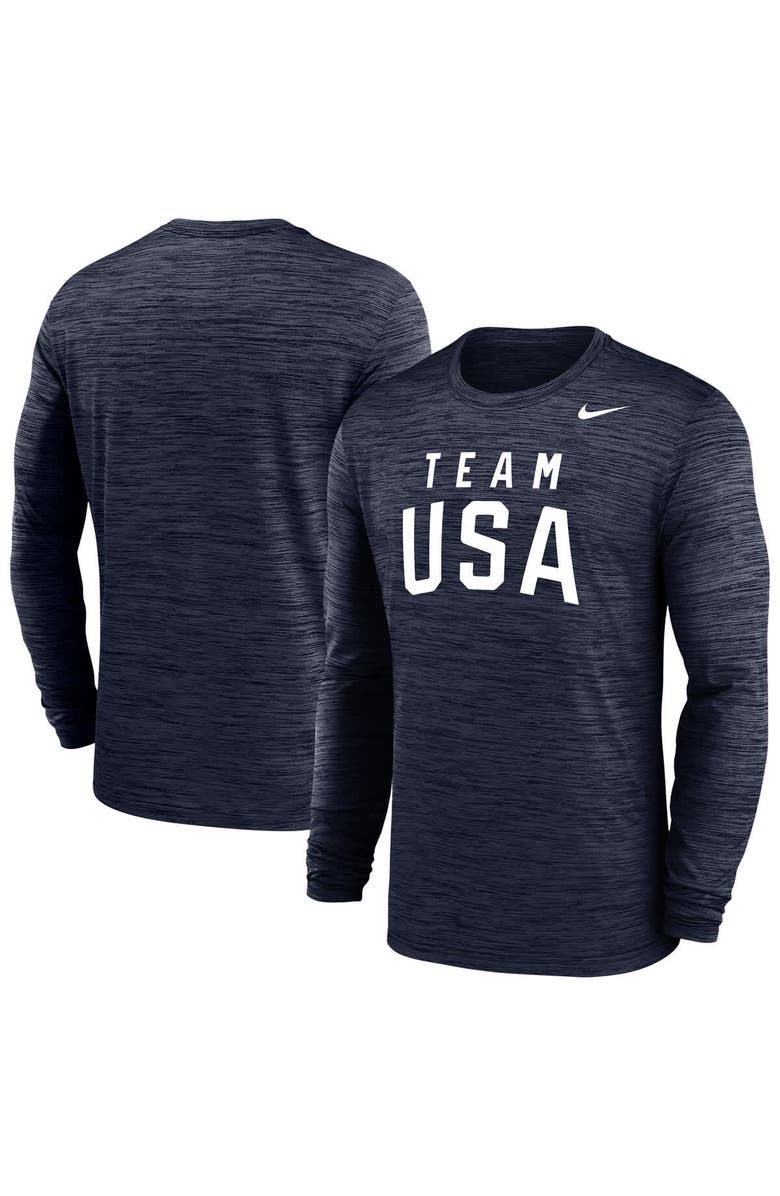 Nike Men's Nike Navy Team USA Training Velocity Long Sleeve Performance T-Shirt, Main, color, Navy
