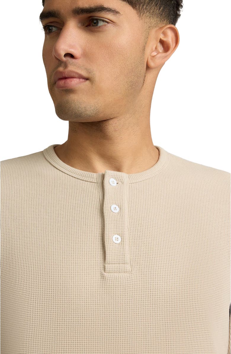 Onia Heavyweight Cotton Waffle Henley Sweatshirt, Alternate, color, Sand