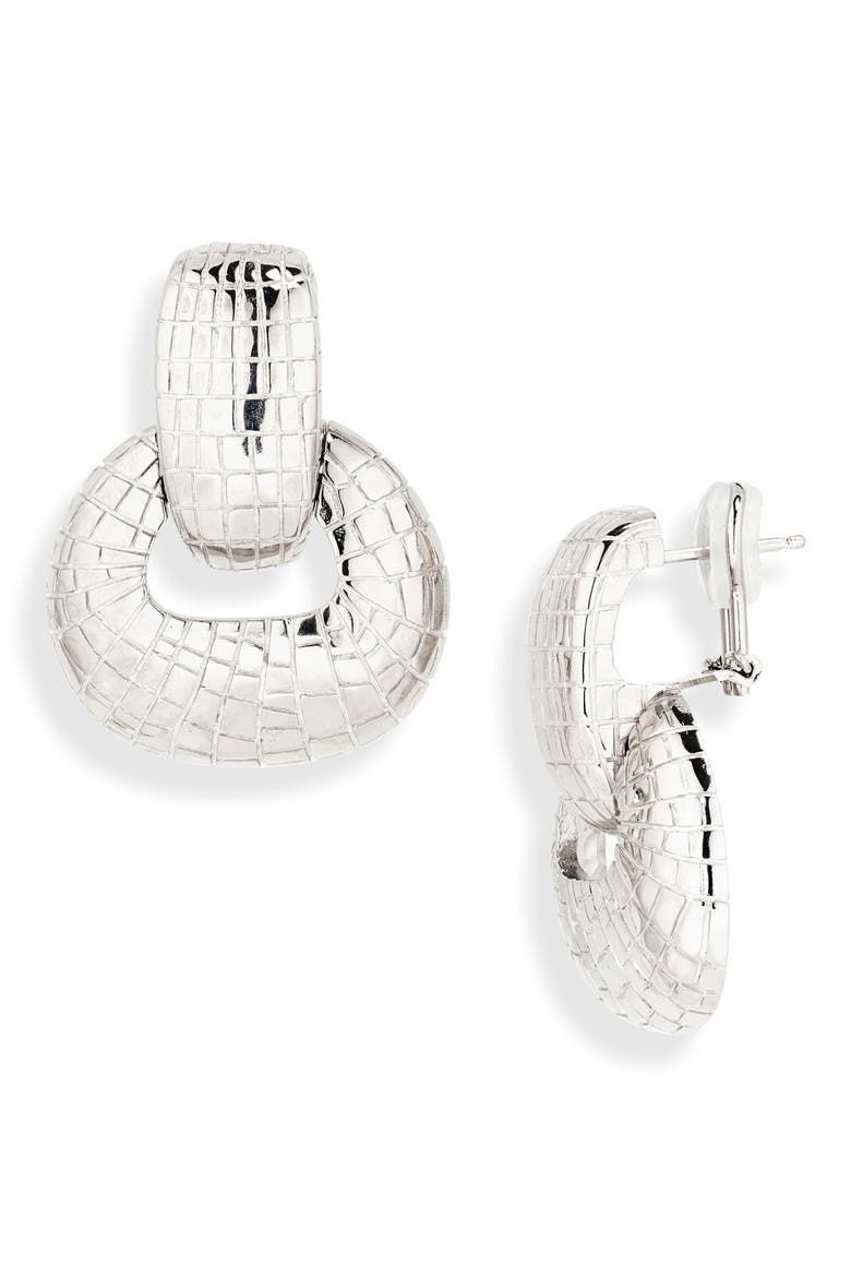 Mosaic Texture Drop Earrings, Main, color, SILVER