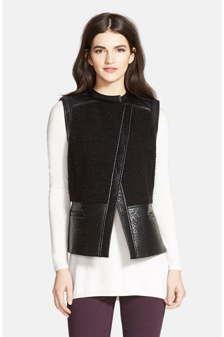 Faux Shearling Moto Vest, Main, color, BLACK
