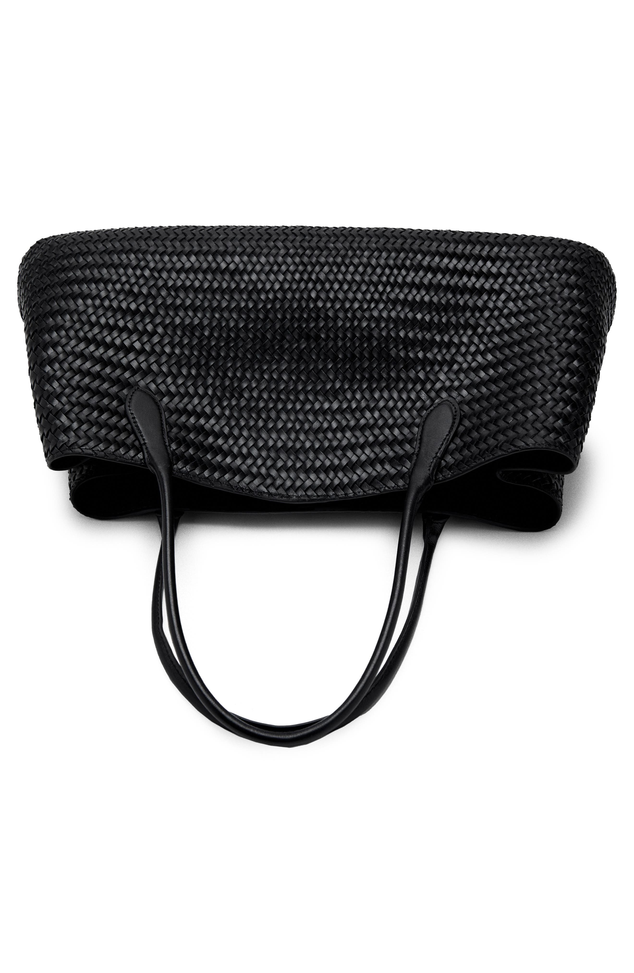 MANGO Large Braided Leather Shoulder Bag, Alternate, color, Black