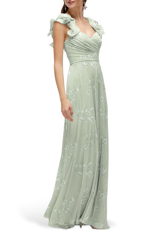 Shop After Six Ruffle Strap Gown In Vintage Primrose Sage