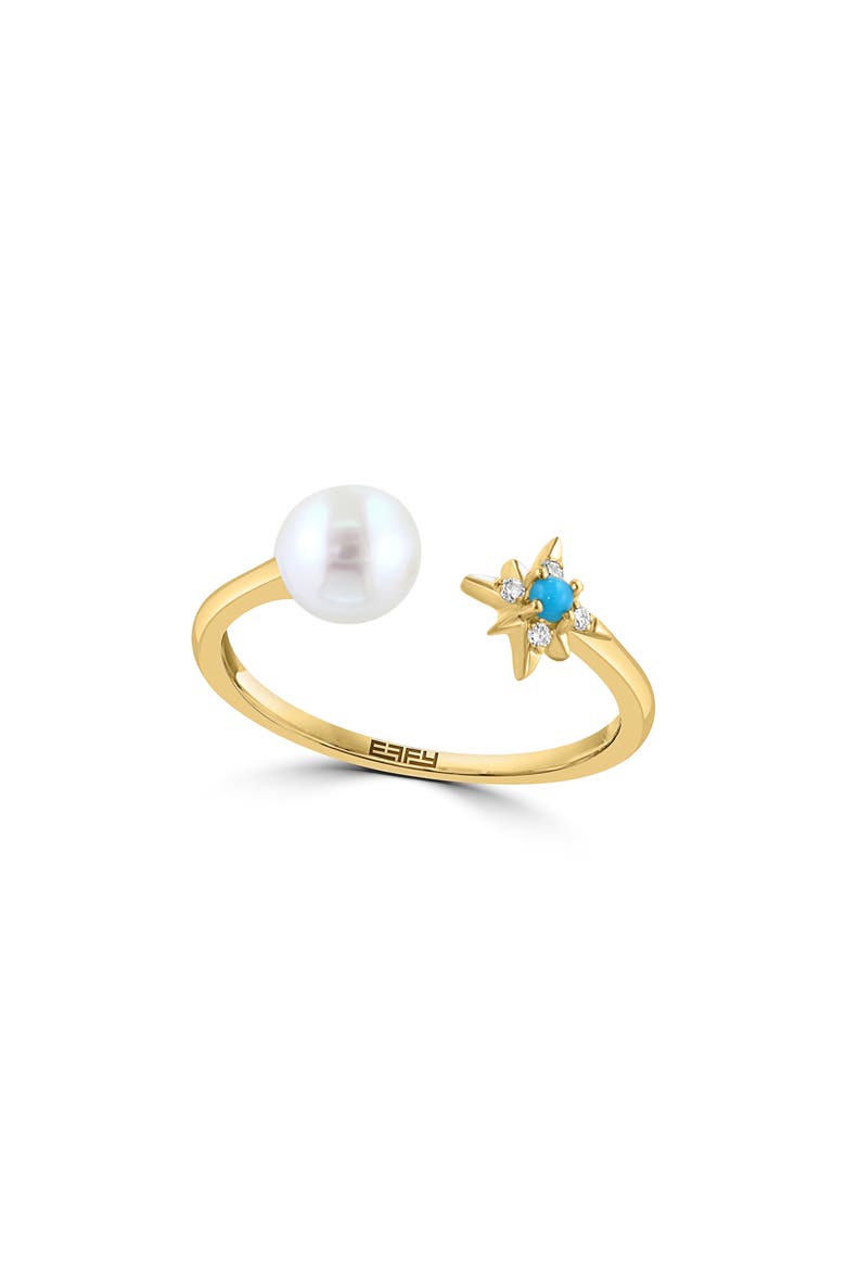 Diamond, Turquoise & Freshwater Pearl Split Shank Ring, Main, color, GOLD