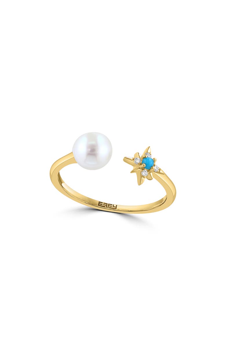 EFFY Diamond, Turquoise & Freshwater Pearl Split Shank Ring, Main, color, Gold