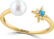 EFFY Diamond, Turquoise & Freshwater Pearl Split Shank Ring