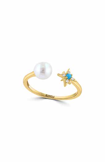 Diamond, Turquoise & Freshwater Pearl Split Shank Ring