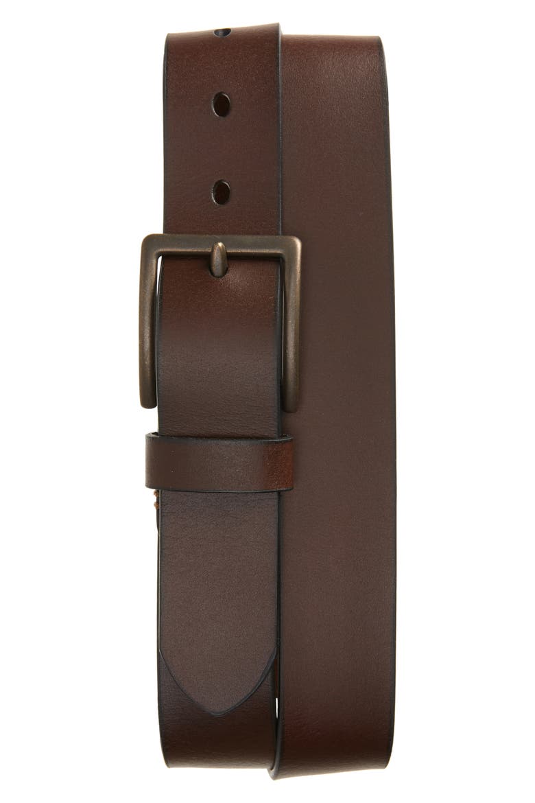Rivet Leather Belt, Main, color, DARK BROWN