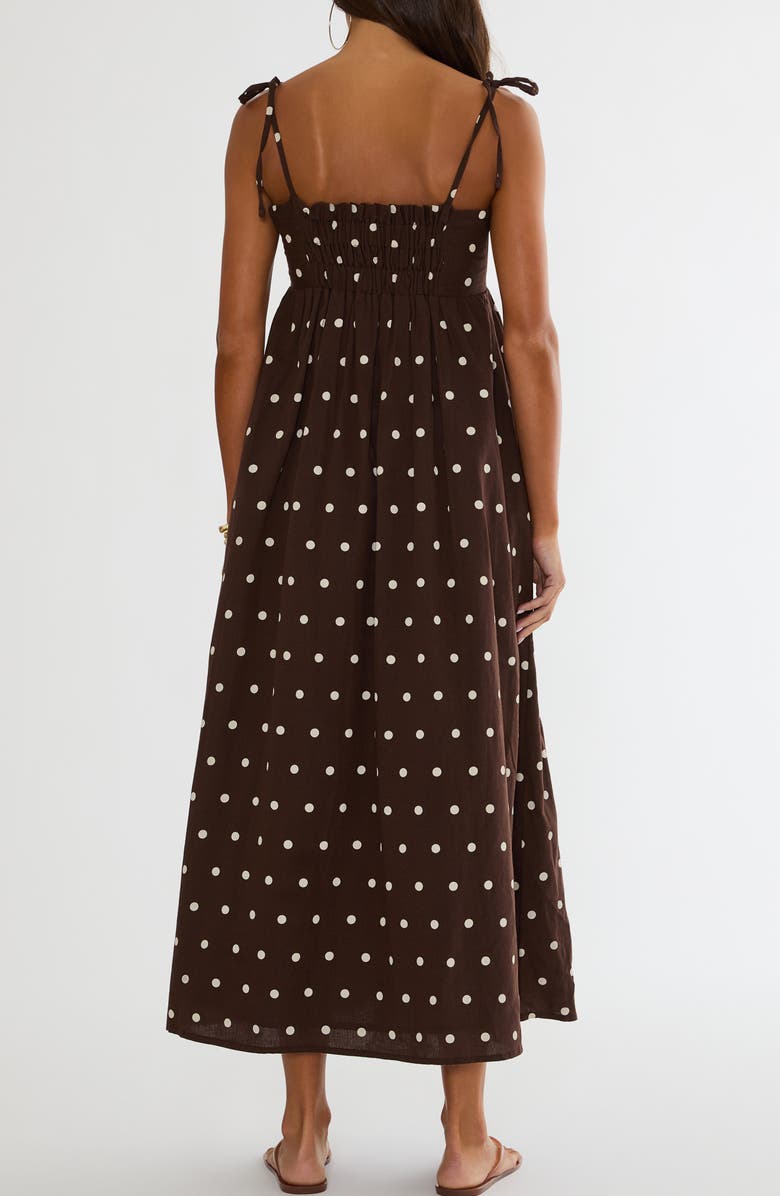 Beach Riot Valory Tie Strap Cotton & Linen Cover-Up Maxi Dress, Alternate, color, Brown Polka Dot