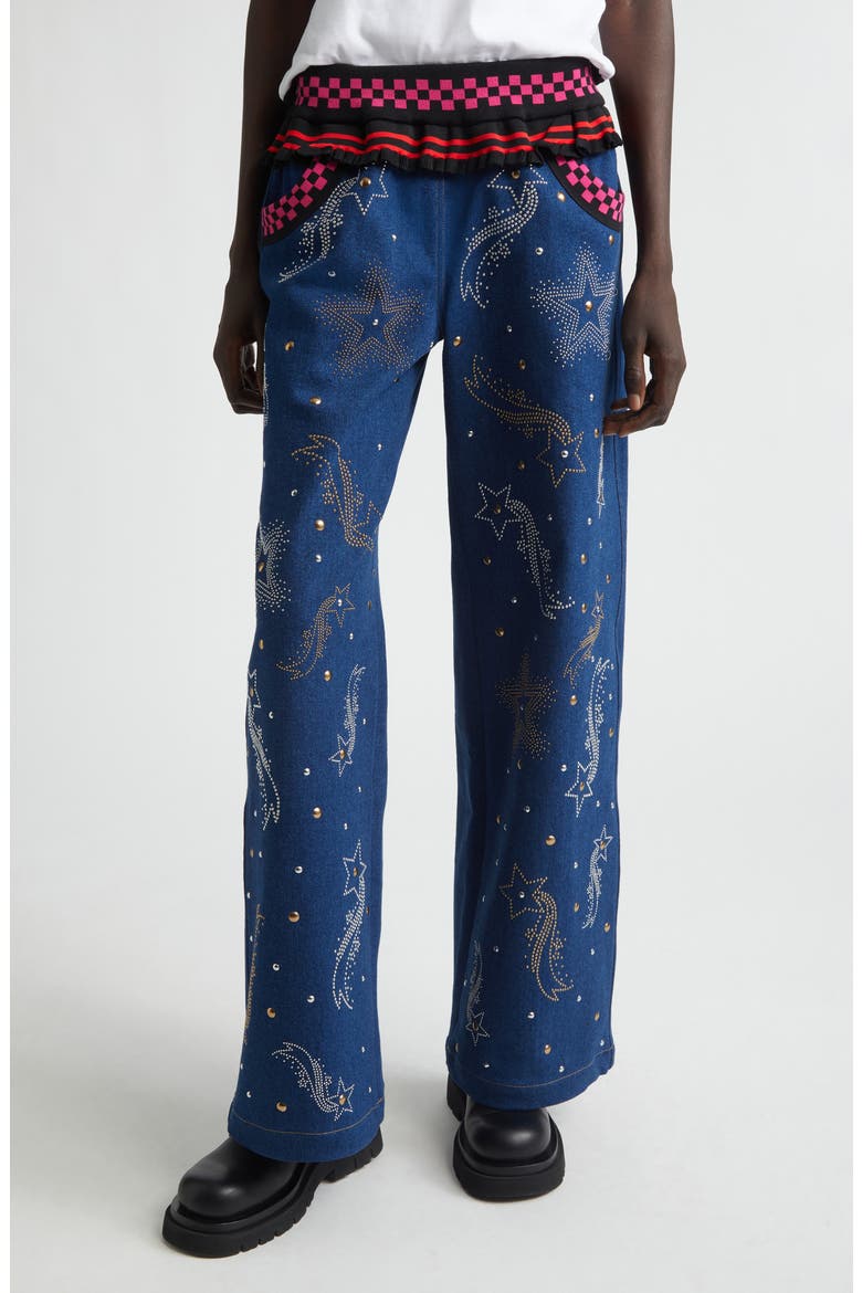 Peebles Studded Wide Leg Jeans, Main, color, BLUE MULTI