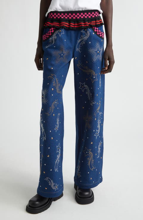 Peebles Studded Wide Leg Jeans