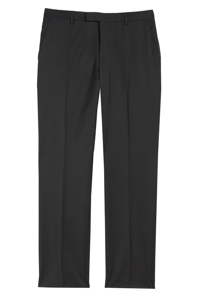 Leenon Flat Front Straight Leg Solid Wool Dress Pants, Alternate, color, BLACK