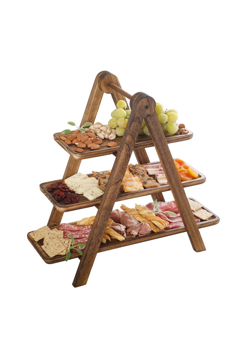 Truss Peak 4-Piece Acacia Wood Cupcake Display Stand Set, Alternate, color, Natural