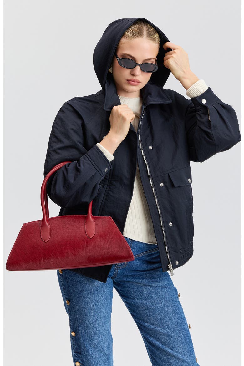 Water Resistant Oversized Rain Bomber Jacket, Alternate, color, NAVY/ RED MULTI