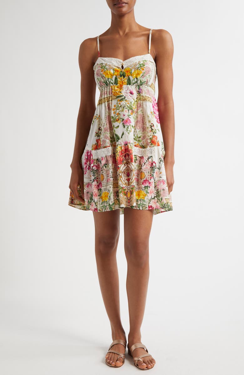 Camilla Egyptian Rose Print Pintuck Cotton & Silk Mindress, Main, color,