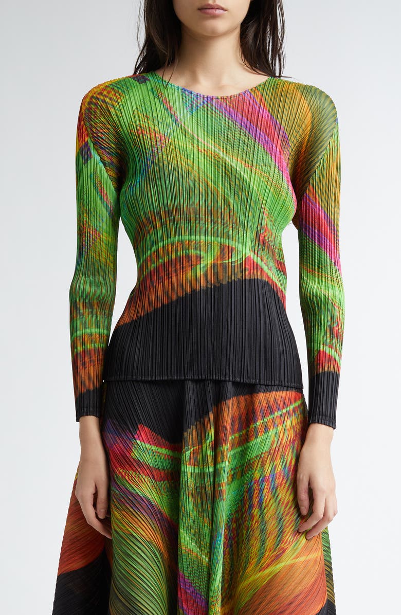 Pleats Please Issey Miyake Spectrum Print Pleated Top, Main, color,