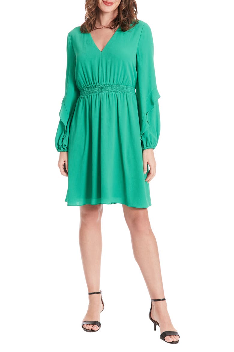 V-Neck Long Sleeve Minidress, Main, color, GREEN