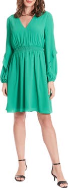London Times V-Neck Long Sleeve Minidress
