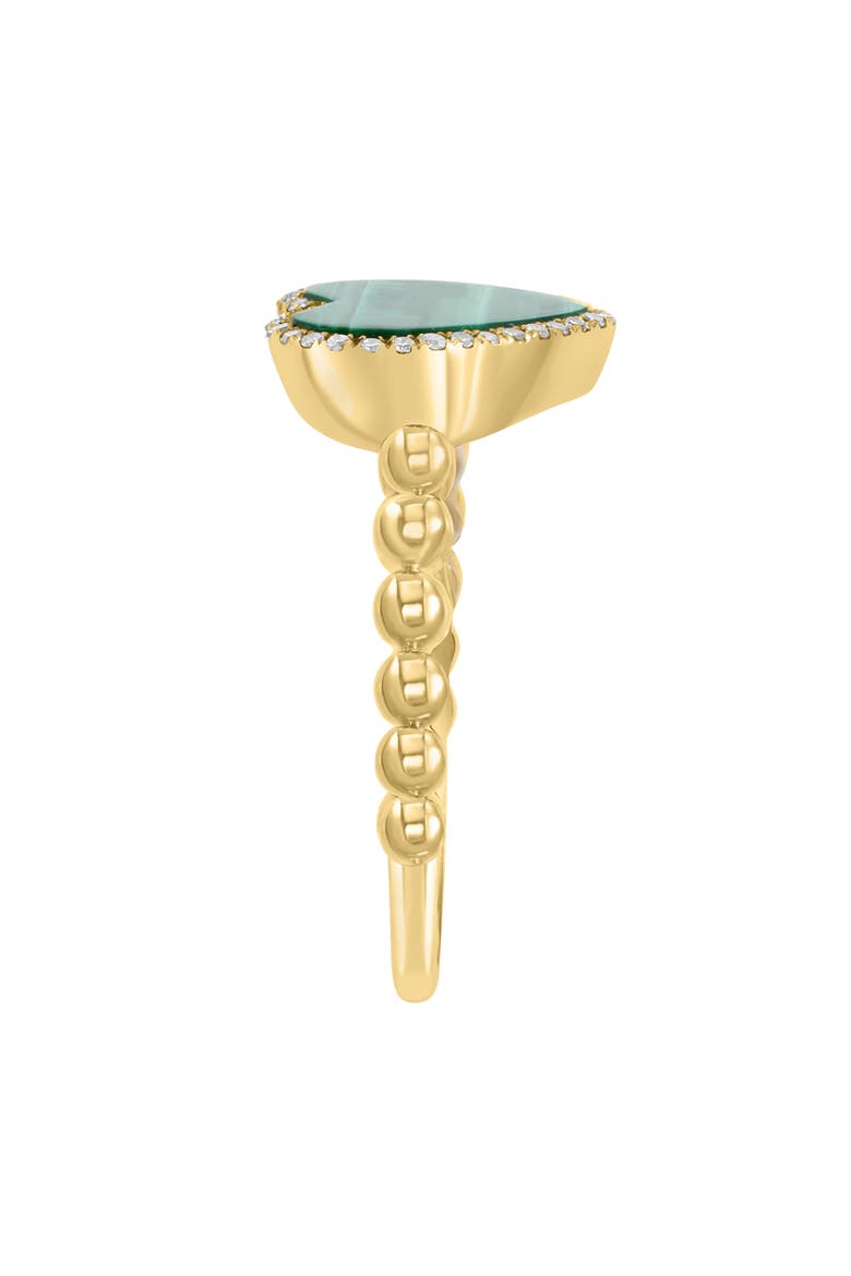 14K Yellow Gold, Malachite & Diamond Heart Ring - 0.26 ctw, Alternate, color, GREEN