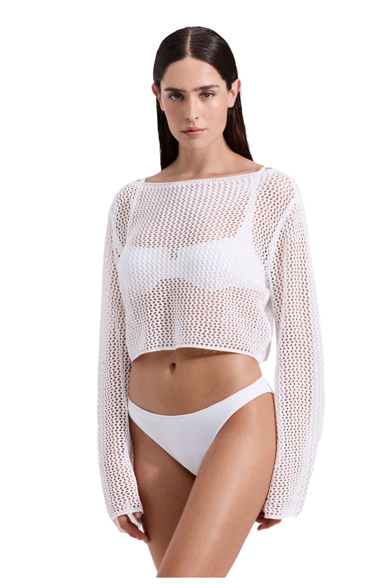 Monaco Net Crochet Crop Top Cover-Up, Alternate, color, Off-White