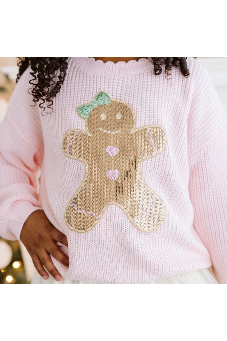 Gingerbread Sequin Patch Christmas Sweater, Alternate, color, Ballet
