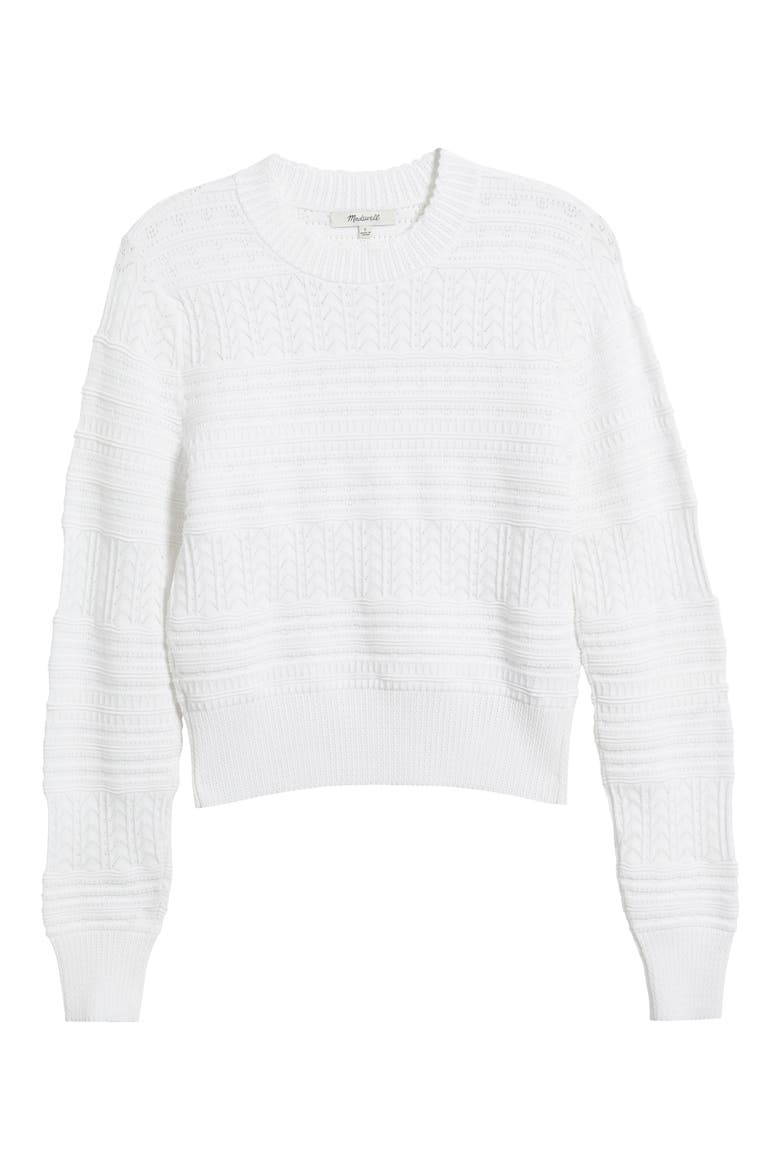 Cotton Crewneck Sweater, Alternate, color, EYELET WHITE