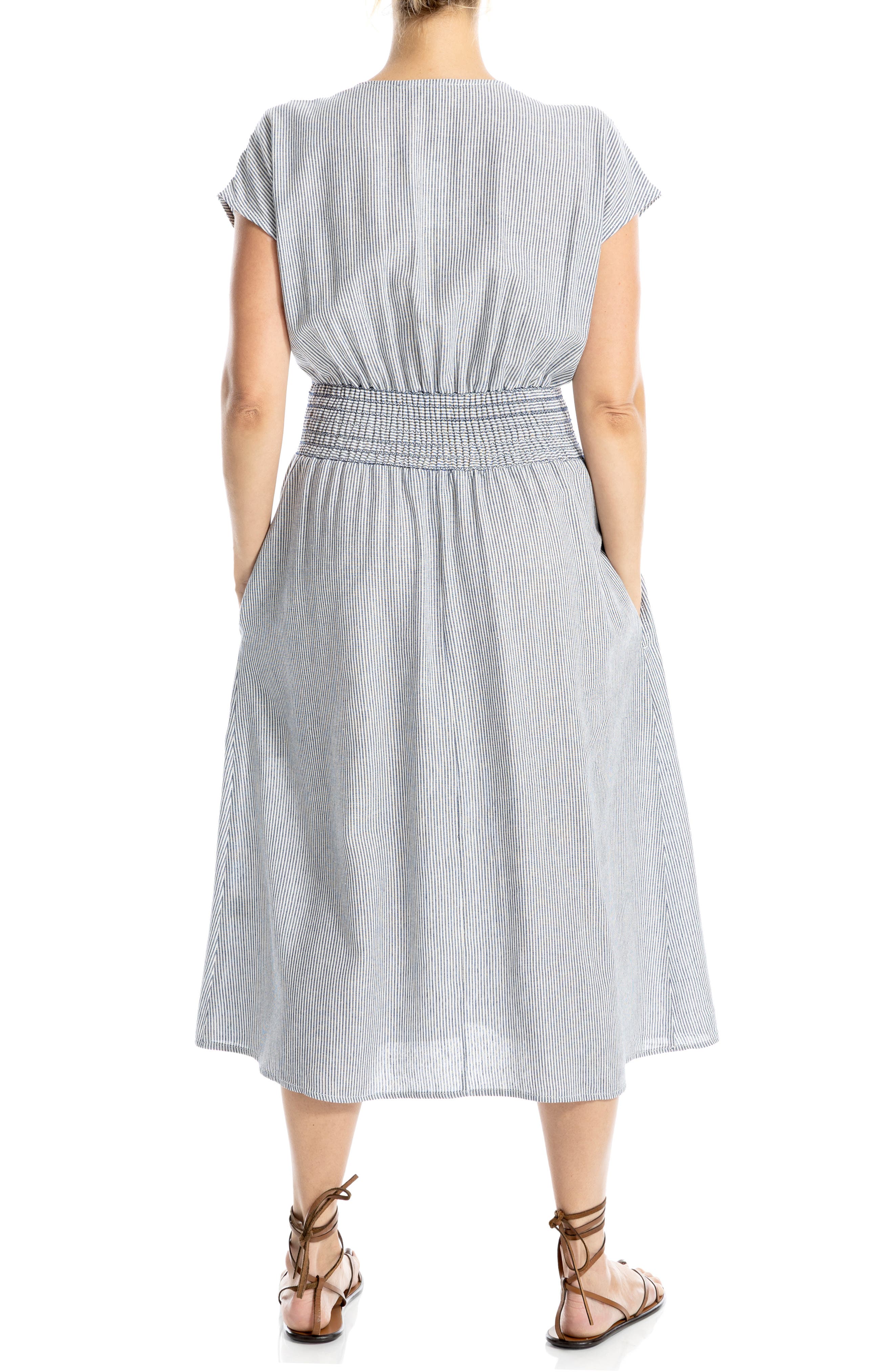 Stripe Cap Sleeve Front Tuck Midi Dress - image 2