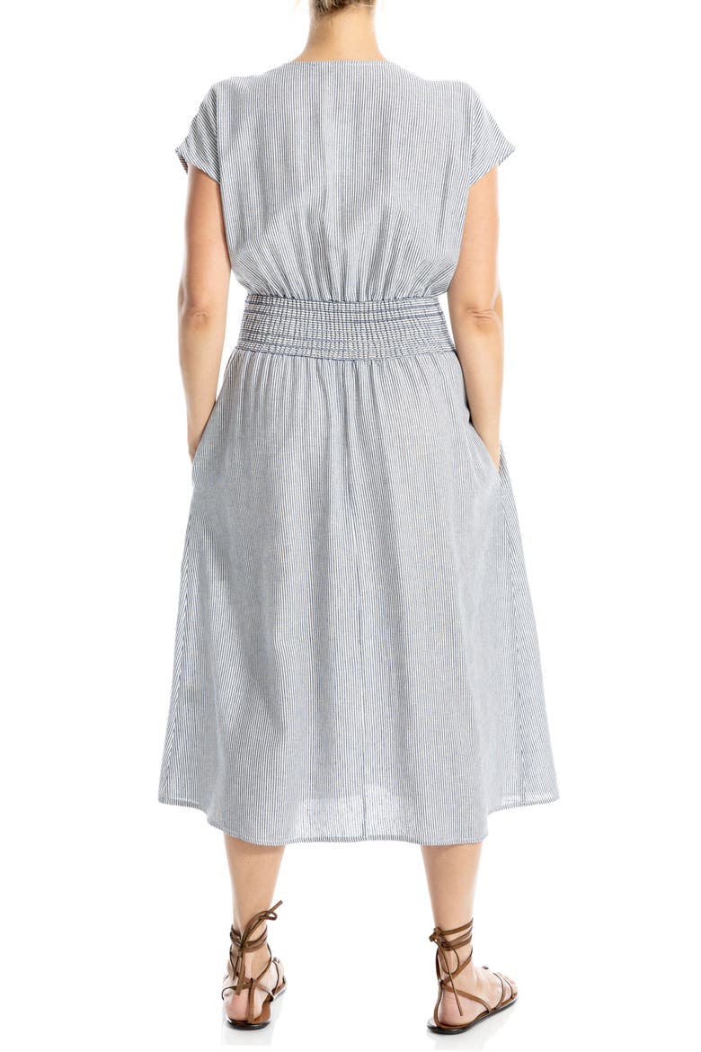 Stripe Cap Sleeve Front Tuck Midi Dress, Alternate, color, NAVY/ WHITE MINI STRIPE
