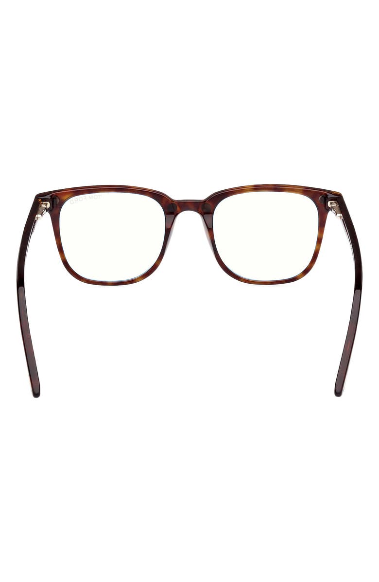 TOM FORD 50mm Square Blue Light Blocking Optical Glasses & Clip-On Sunglasses, Alternate, color, Havana Eco / T Logo