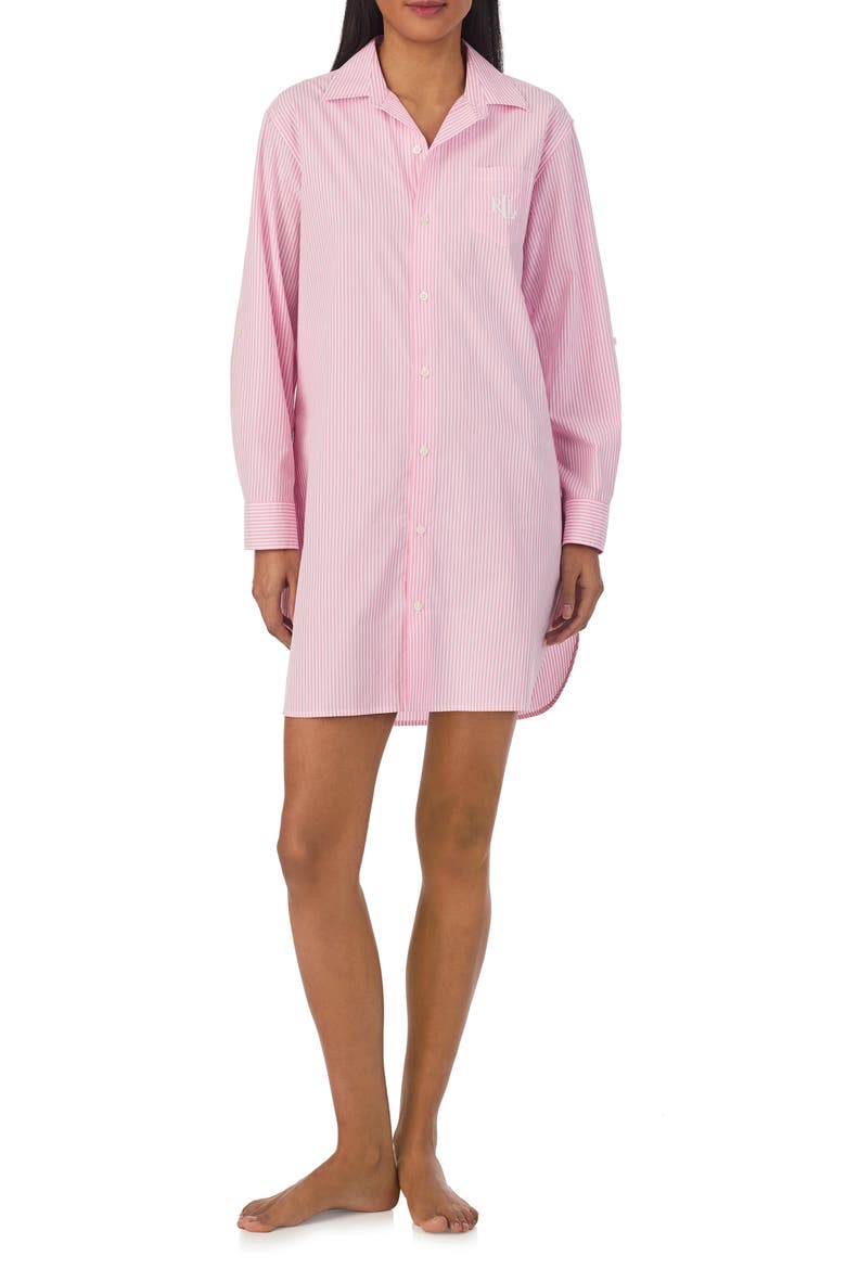 Print Cotton Sleepshirt, Alternate, color, PINK STRIPE