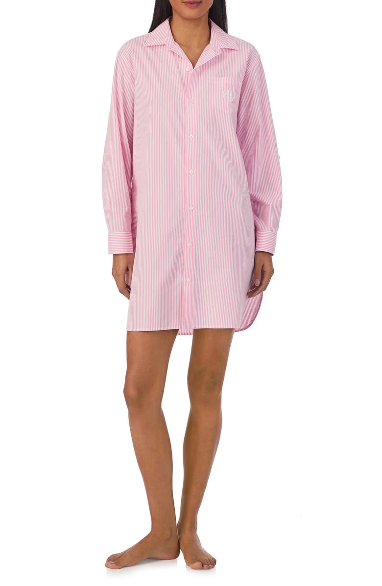 Lauren Ralph Lauren Print Cotton Sleepshirt, Alternate, color, Pink Stripe