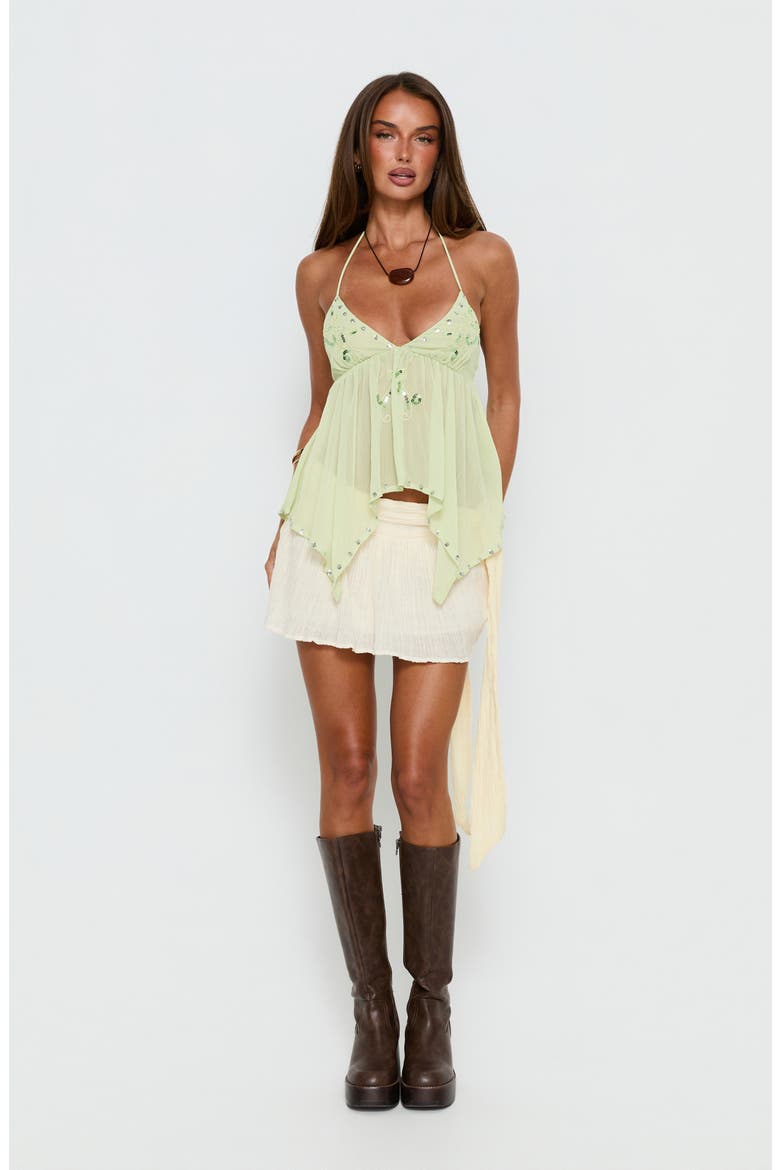 Wistie Beaded Asymmetrical Halter Top, Alternate, color, GREEN