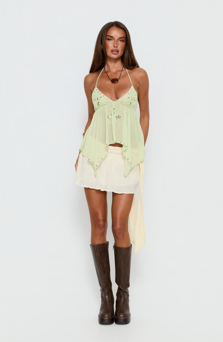 Princess Polly Wistie Beaded Asymmetrical Halter Top, Alternate, color, Green