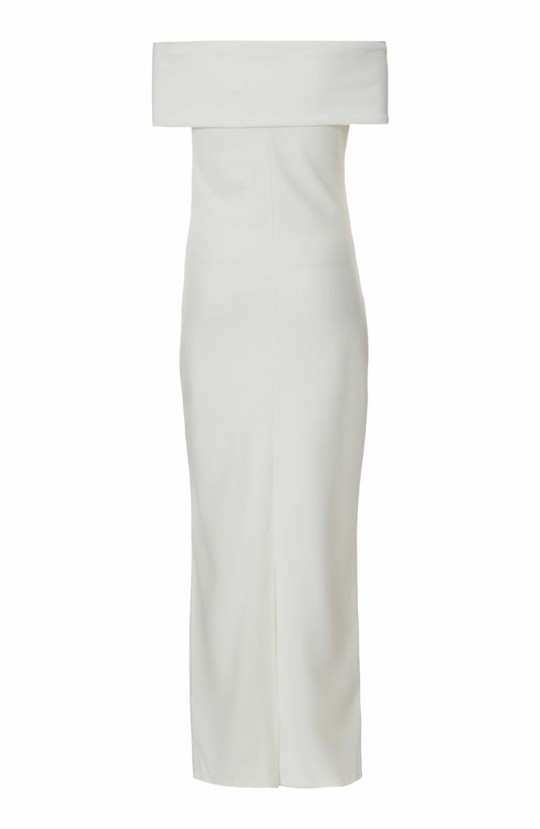 QUIZ Scuba Crepe Bardot Maxi With 3D Floral Trim, Alternate, color, 