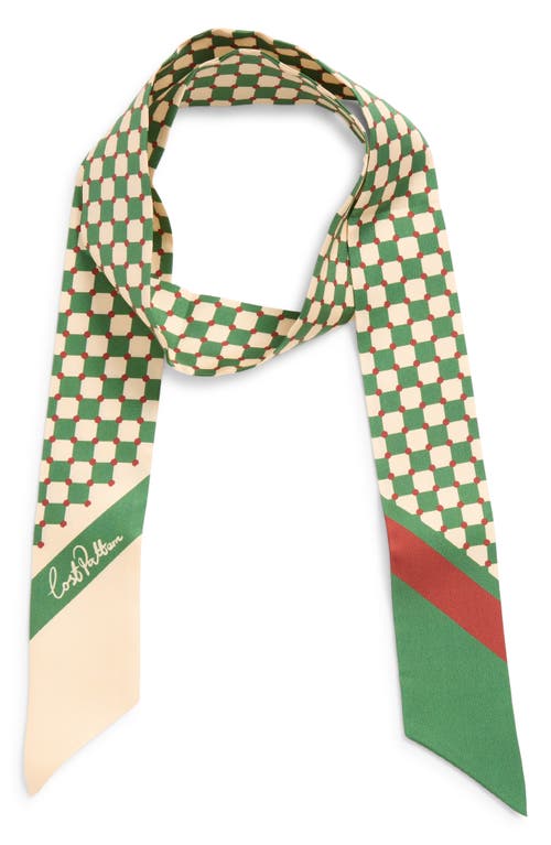 Lost Pattern Checkerboard Skinny Silk Scarf In Green