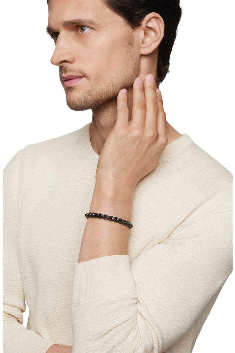 Box Chain Bracelet in Stainless Steel & Sterling Silver, 7.3mm, Alternate, color, STAINLESS STEEL W/ PVD