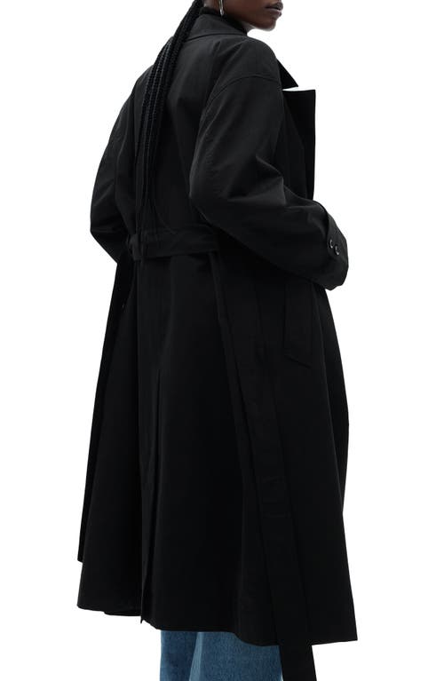 Mango Oversize Tie Waist Double Breasted Trench Coat In Black