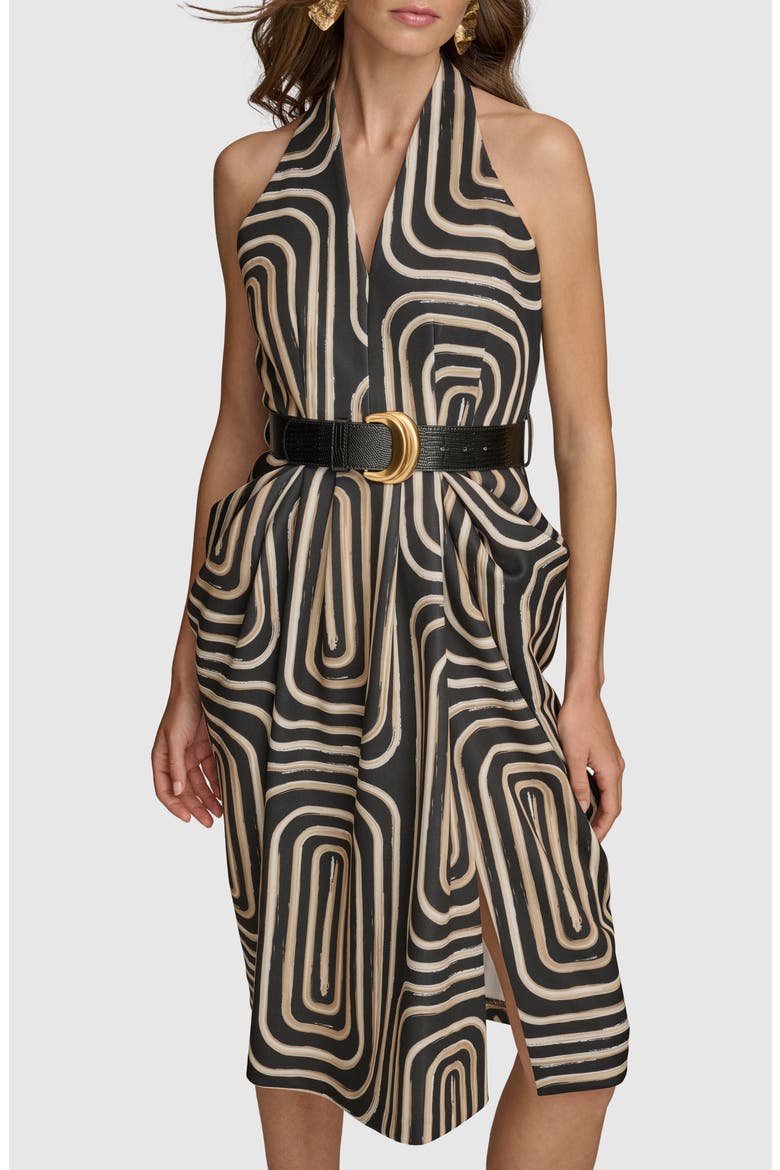 Belted Midi Dress, Alternate, color, BLACK FAWN