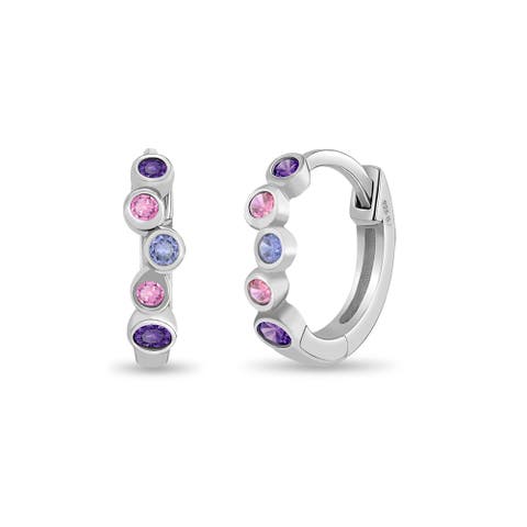 Bezel Cascade Girls Huggie Hoops