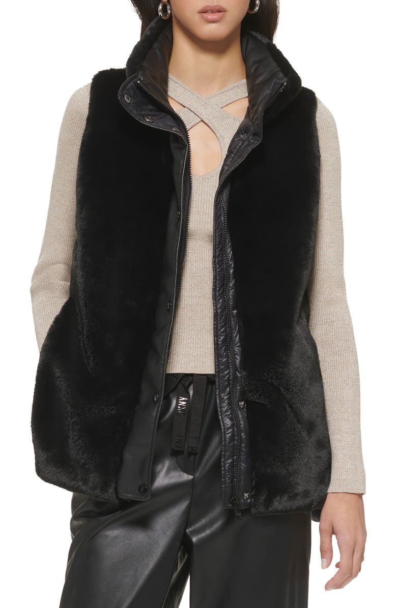 DKNY Faux Fur Lined Reversible Puffer Vest, Alternate, color, 