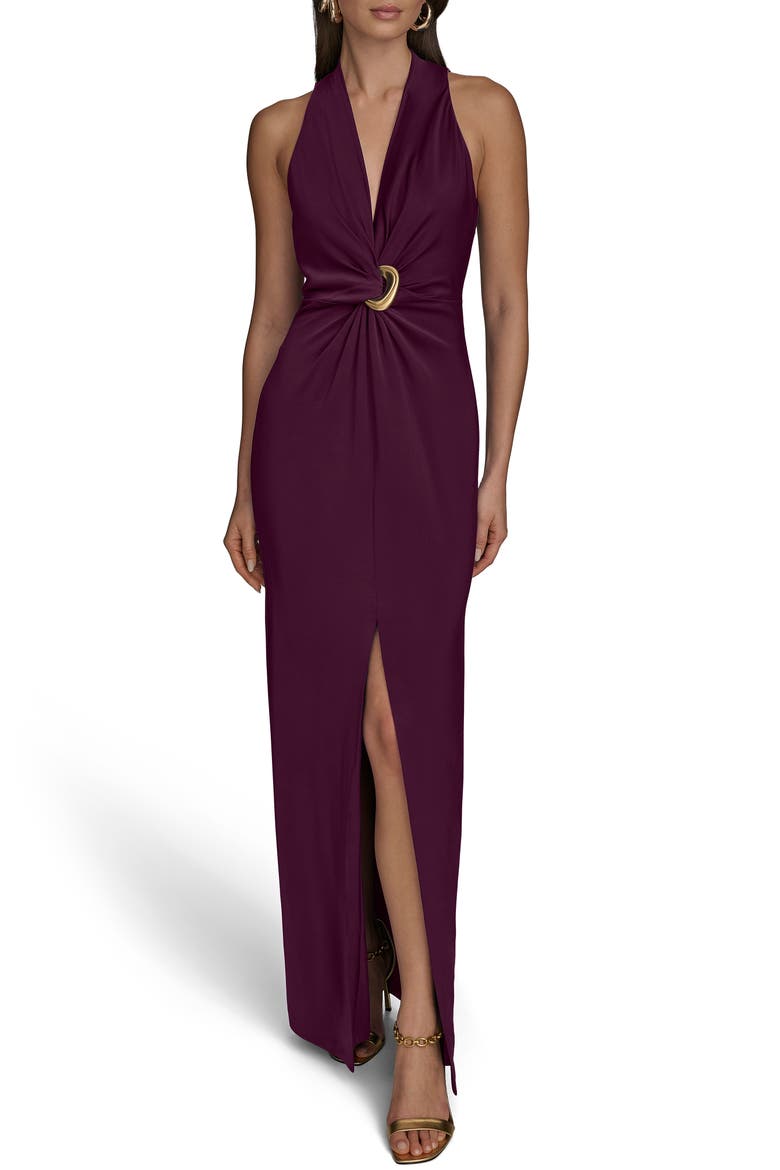 Twisted Sleeveless Gown, Main, color, BERRY