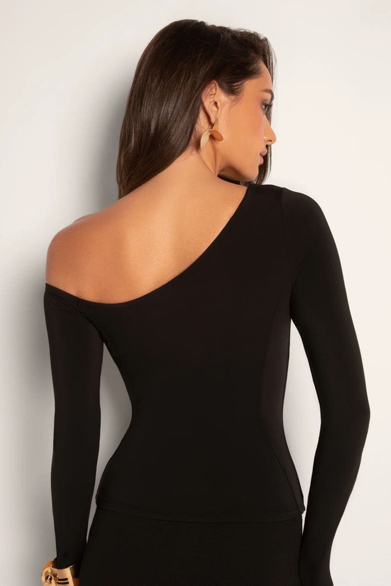 Mega Sculpting One-Shoulder Long Sleeve Top, Alternate, color, Black