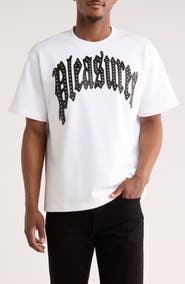 PLEASURES Twitch Leather Appliqué & Rhinestone T-Shirt
