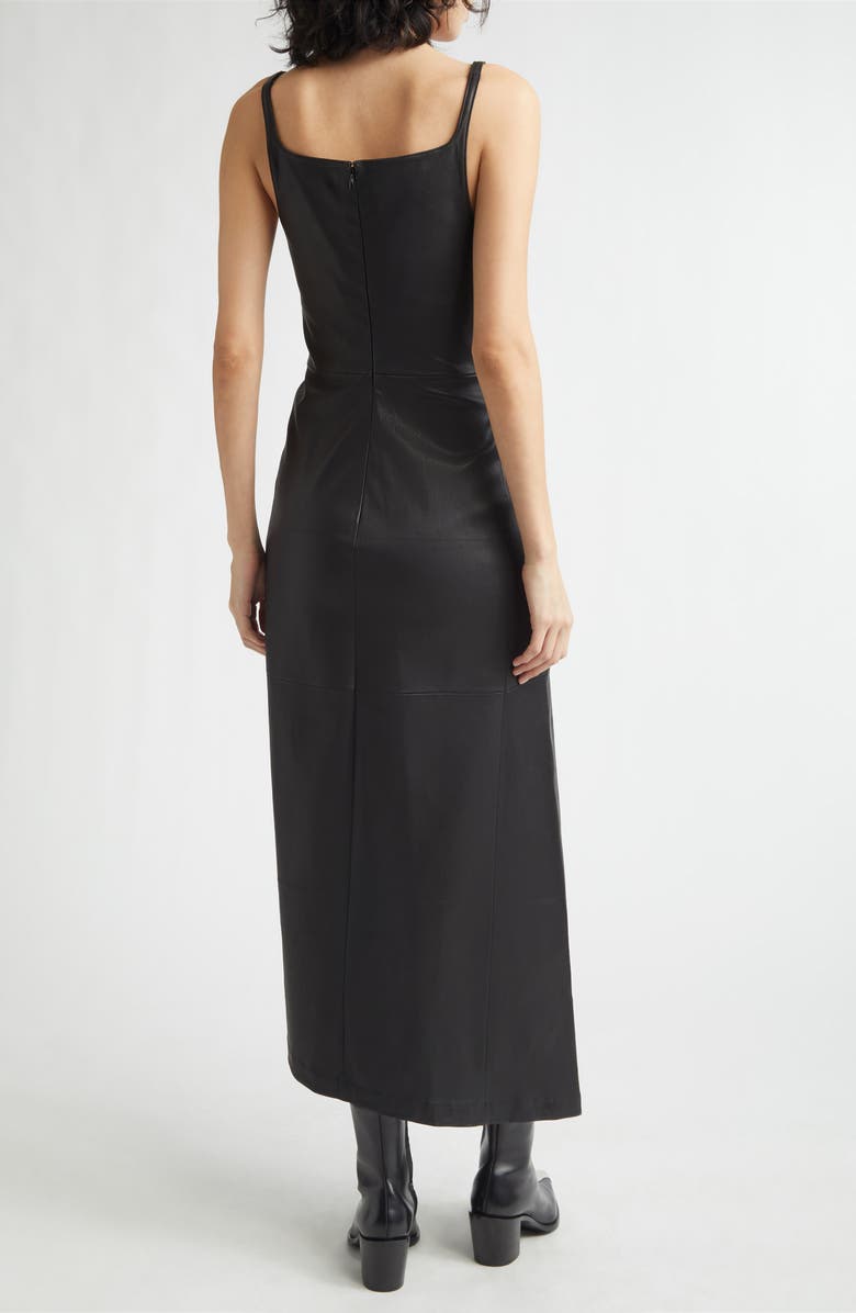 Rabanne Drappé Pression Asymmetric Lambskin Leather Midi Dress, Alternate, color, Black